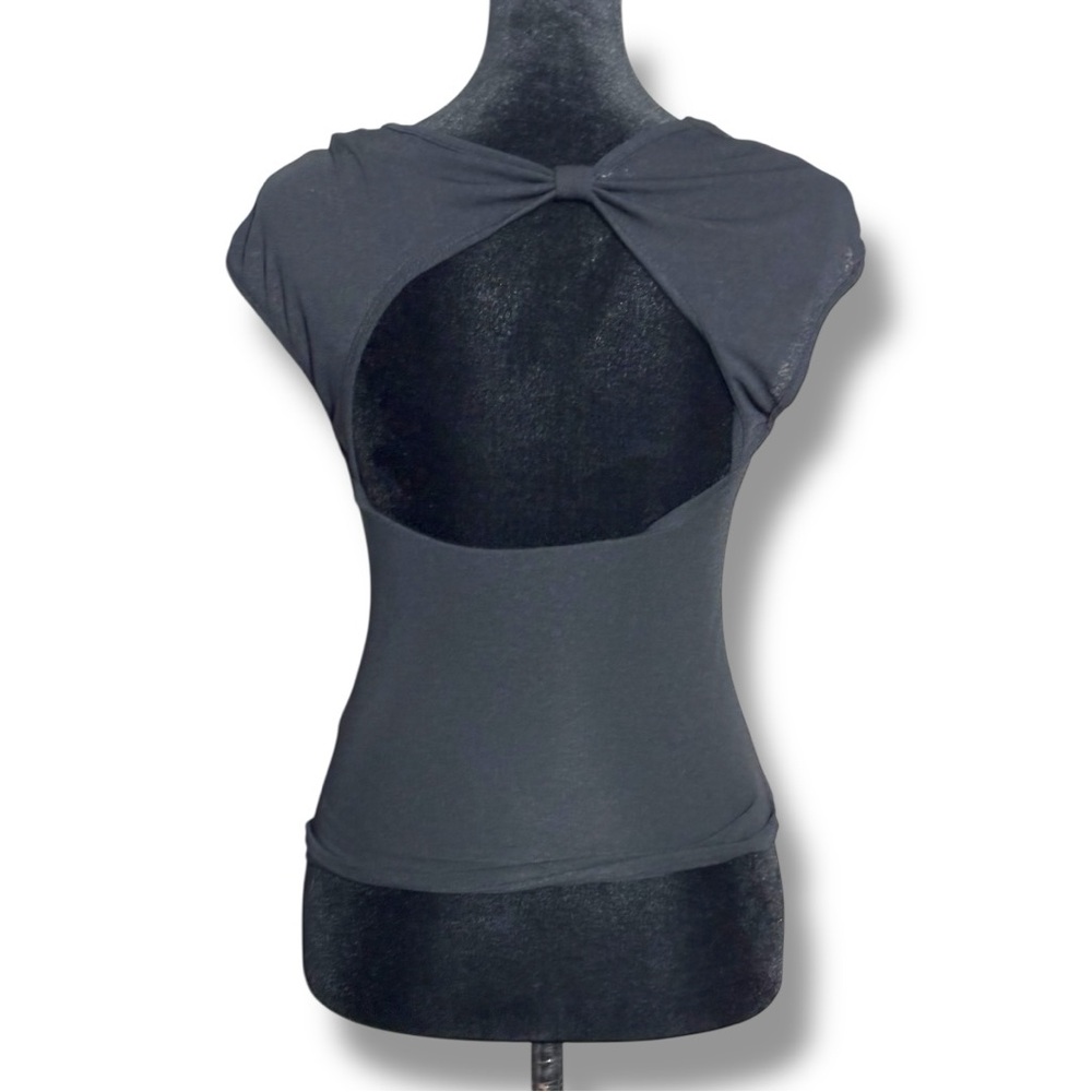 Unbranded Chic Black Cutout Back Slim Fitting Stretchy Short Sleeve Top - Picture 4 of 10